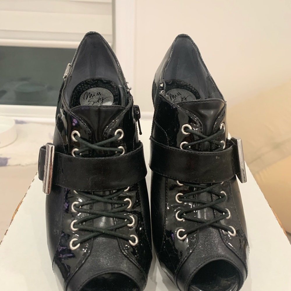 Miss Sixty Black Ankle Boots with Silver Buckle - Picture 2 of 3